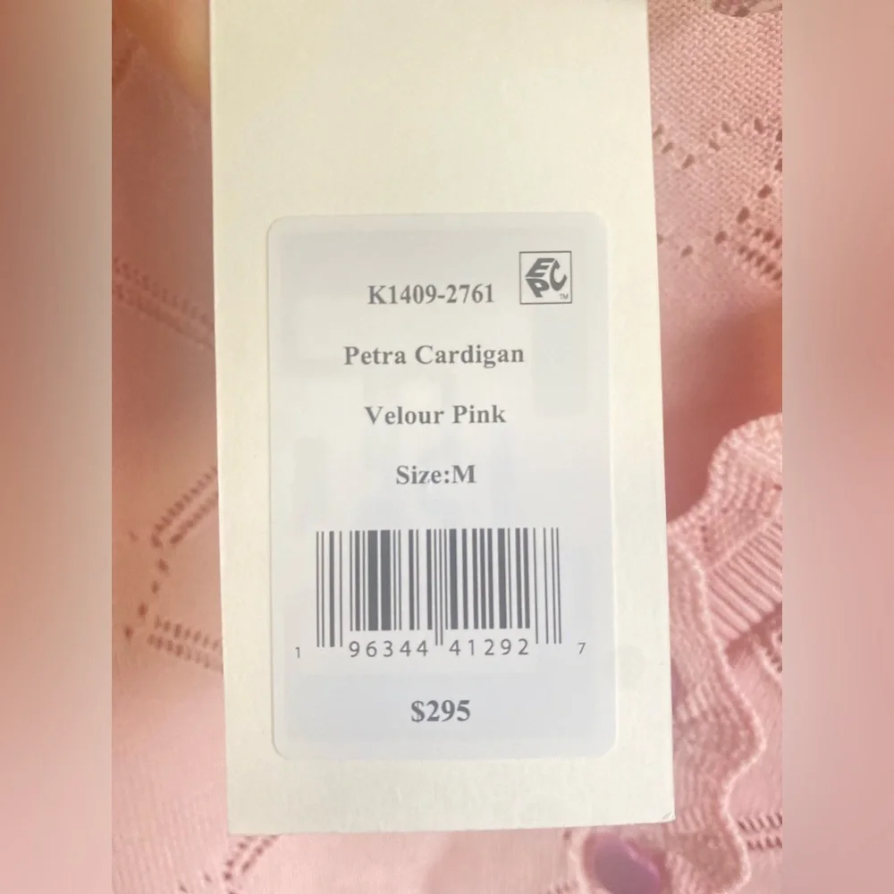 NWT LoveShackFancy Petra Knit Heart Argyle Cardigan Velour Pink - Picture 9 of 13